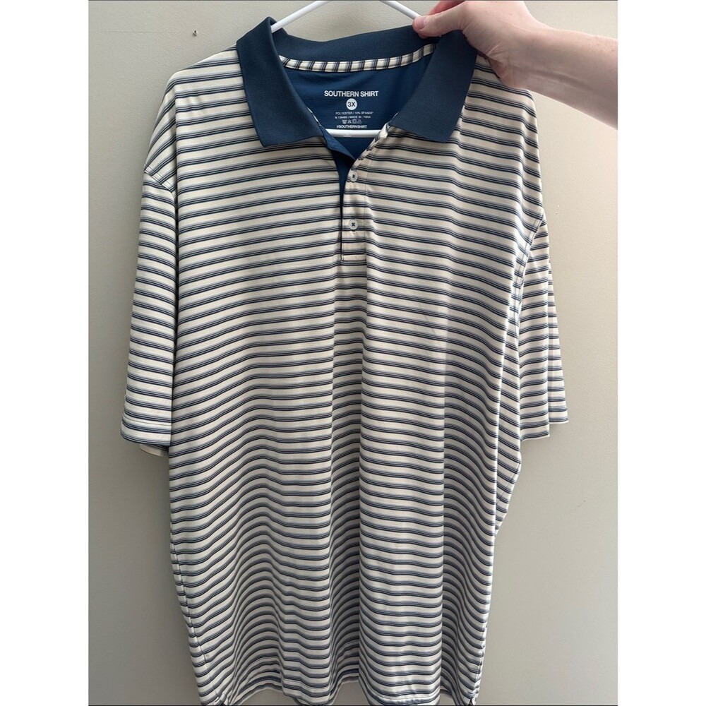 Men's Southern Shirt Cream and Navy Striped Polo